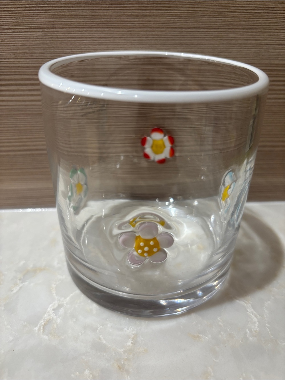 NWT Clear Glass Tumbler with Multicolor Flower Accents
